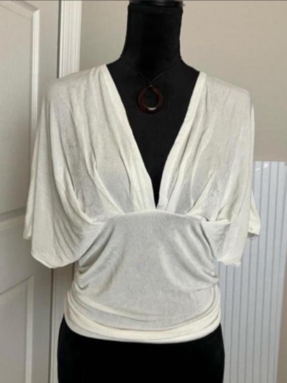 Women's V-Neck Draped White Top